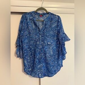 Vince Camuto Metallic Paisley Flutter Sleeve Top